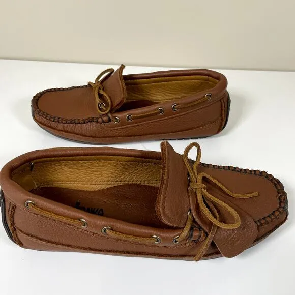 MINNETONKA Mens Genuine Moosehide Weekender Moccasin Loafers Caramel Size 8 EUC