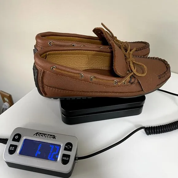 MINNETONKA Mens Genuine Moosehide Weekender Moccasin Loafers Caramel Size 8 EUC