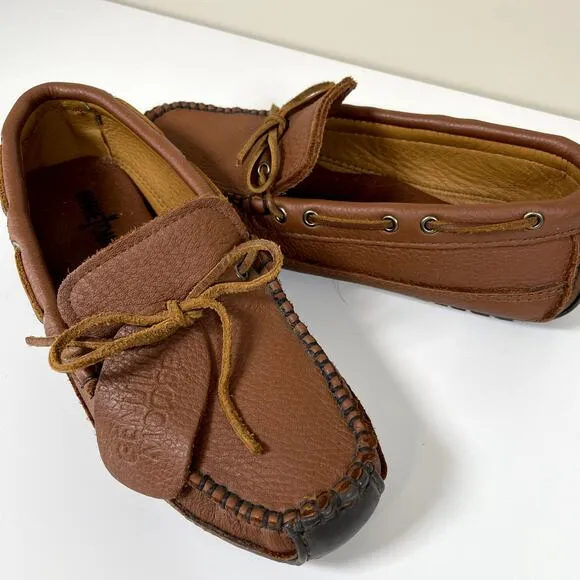 MINNETONKA Mens Genuine Moosehide Weekender Moccasin Loafers Caramel Size 8 EUC