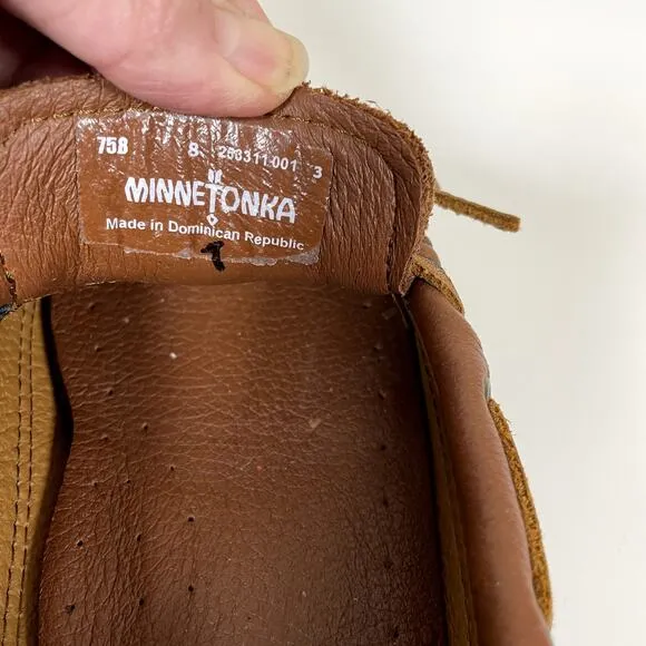 MINNETONKA Mens Genuine Moosehide Weekender Moccasin Loafers Caramel Size 8 EUC
