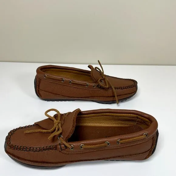 MINNETONKA Mens Genuine Moosehide Weekender Moccasin Loafers Caramel Size 8 EUC
