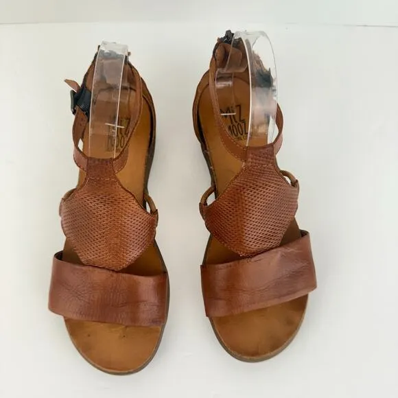 Miz Mooz Sandals Womens 8.5 Wide Brown Mari Leather Ankle Strap Artisan Boho