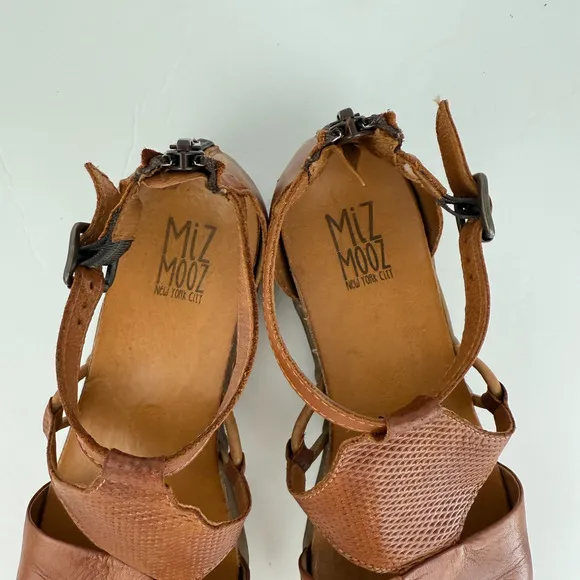 Miz Mooz Sandals Womens 8.5 Wide Brown Mari Leather Ankle Strap Artisan Boho