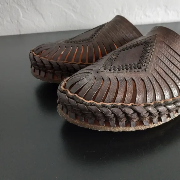 Mohinders Leather Woven Diamond Slides Dark Brown 9US