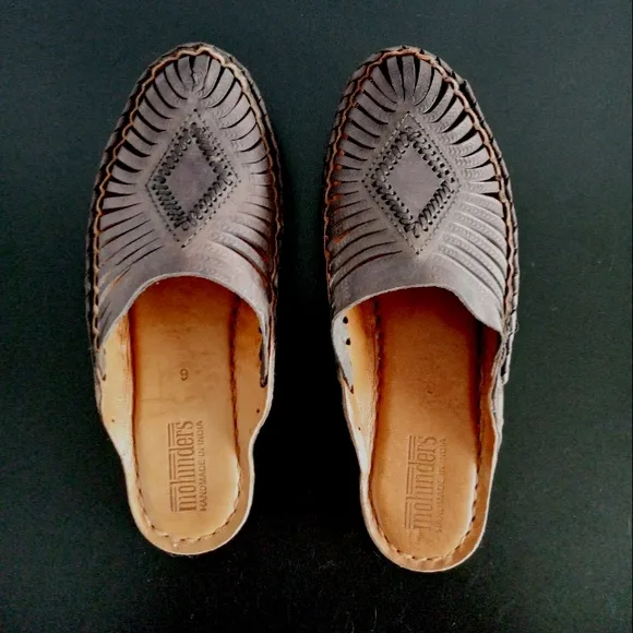 Mohinders Leather Woven Diamond Slides Dark Brown 9US