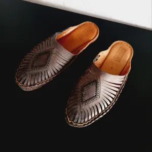 Mohinders Leather Woven Diamond Slides Dark Brown 9US