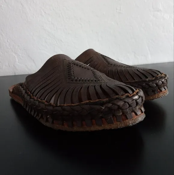 Mohinders Leather Woven Diamond Slides Dark Brown 9US