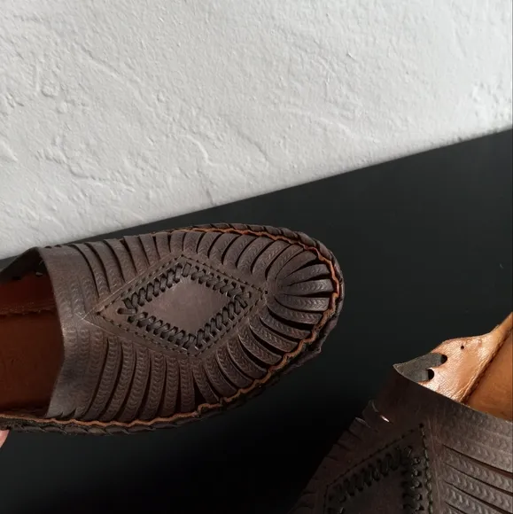 Mohinders Leather Woven Diamond Slides Dark Brown 9US