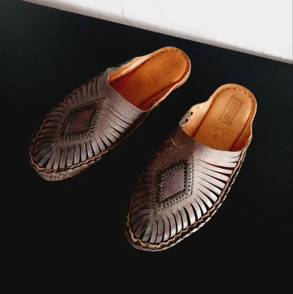Mohinders Leather Woven Diamond Slides Dark Brown 9US