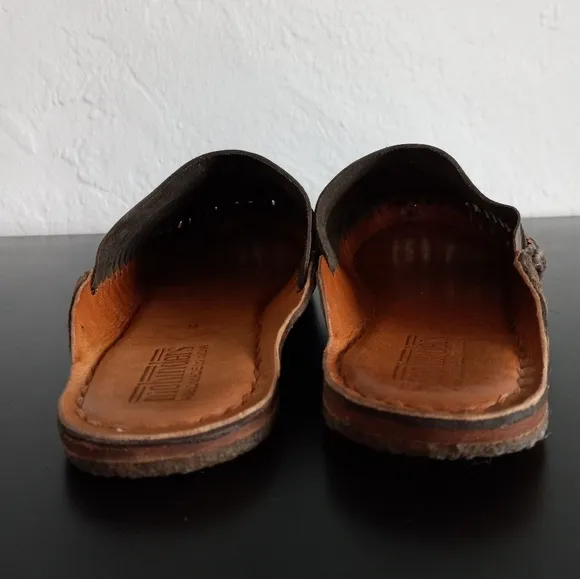 Mohinders Leather Woven Diamond Slides Dark Brown 9US