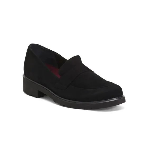 MUNRO Black Suede Suede Wide Geena Comfort Slip On Loafers