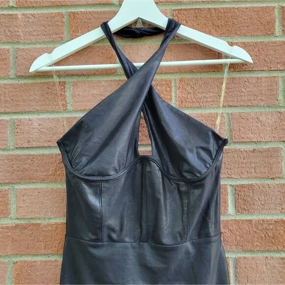 Naked Wardrobe Extra Drippin' Crossover Halter Midi Dress Black Medium