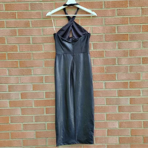 Naked Wardrobe Extra Drippin' Crossover Halter Midi Dress Black Medium
