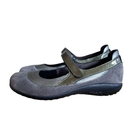 NAOT Kirei Suede Mary Jane Flats Comfort Shoes Gray women's Size 9 EUR 40