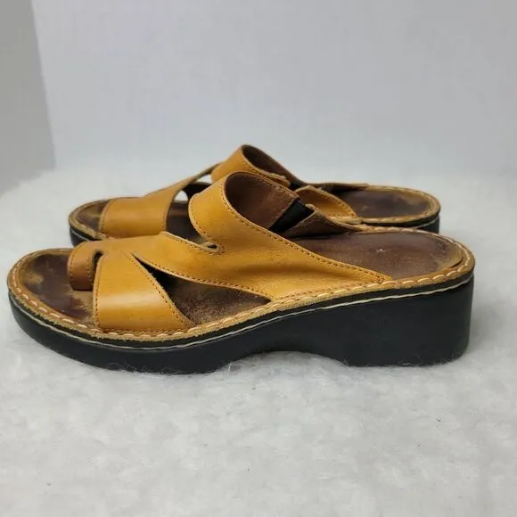 Naot Monterey Slides Toe Loop Yellow  Leather Women's Shoes Size 7.5