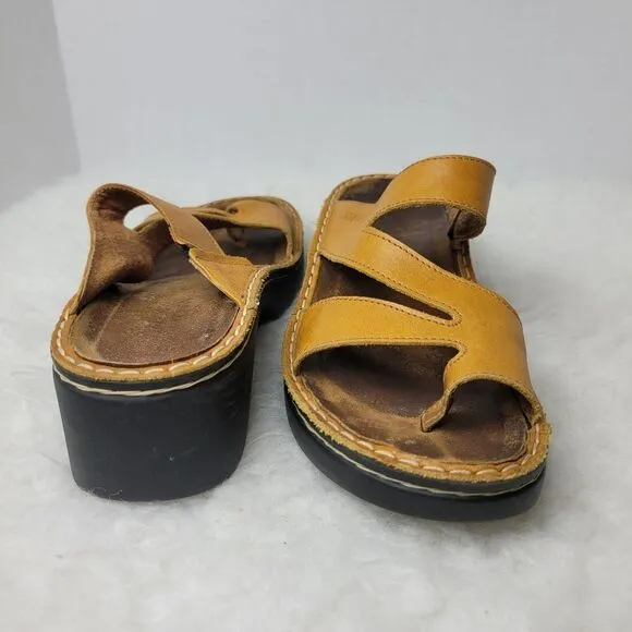 Naot Monterey Slides Toe Loop Yellow  Leather Women's Shoes Size 7.5