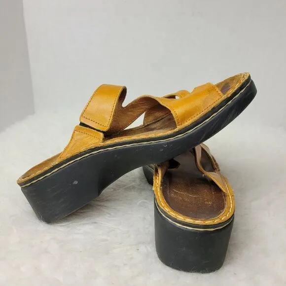 Naot Monterey Slides Toe Loop Yellow  Leather Women's Shoes Size 7.5