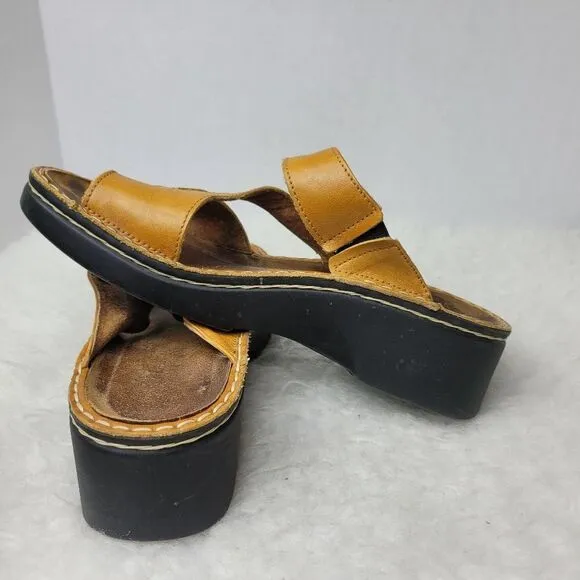 Naot Monterey Slides Toe Loop Yellow  Leather Women's Shoes Size 7.5