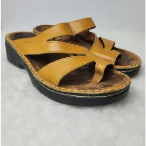 Naot Monterey Slides Toe Loop Yellow  Leather Women's Shoes Size 7.5