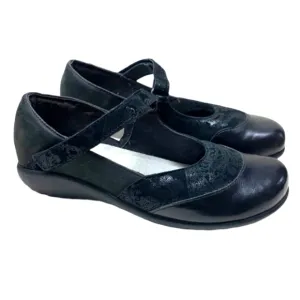 Naot (Size EU 38/7-7.5) Black Leather Mary Jane Mule Slip-on Flats