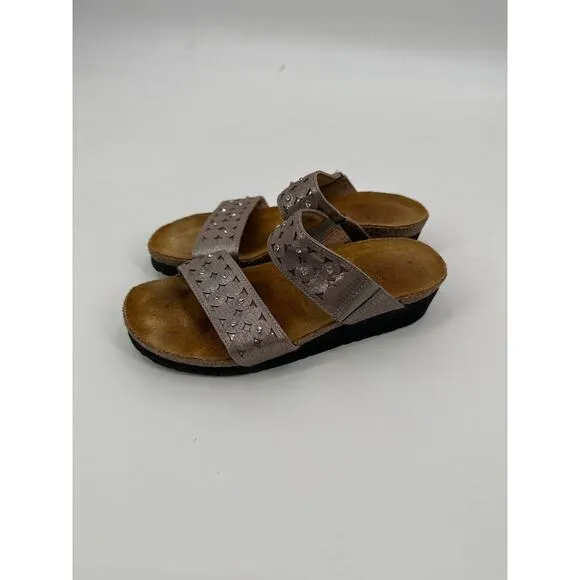 NAOT Susan metallic Leather Slides Size 37/ US 6 EUC