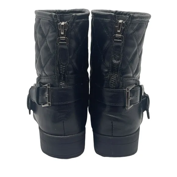 Naturalizer Quilted Black Moto Ankle Boots Booties Double Buckle Zipper Back