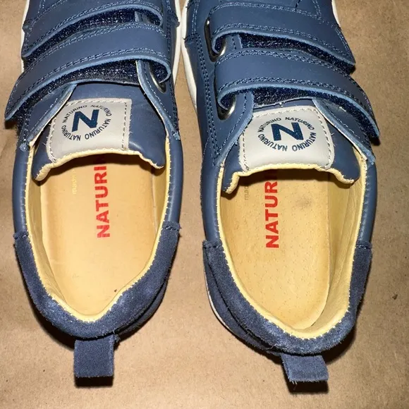 Naturino Caleb Nappa leather and suede sneakers, Blue Boys Size 11.5 (30 eu)