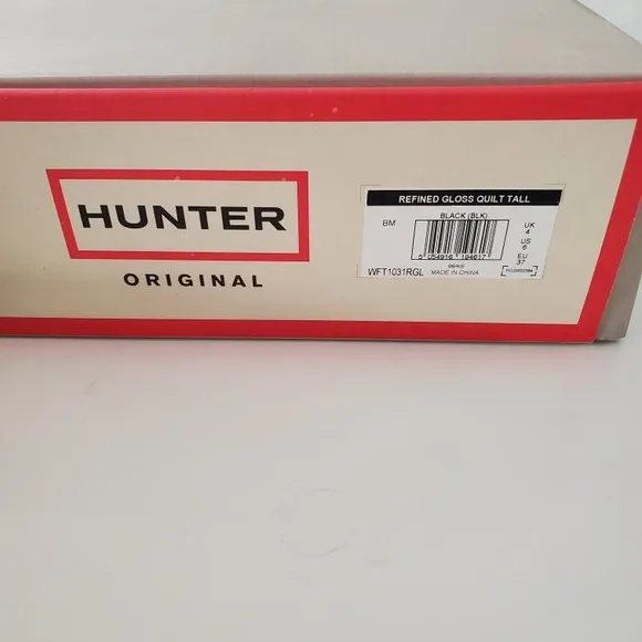 NEW $230 Hunter Refined Gloss Quilt Tall Rain Boots Black waterproof Sz 6