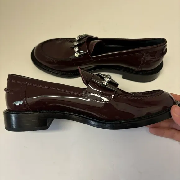 New AGL Spike Leather Lola Loafers  Sz 37.5/US 7 burgundy