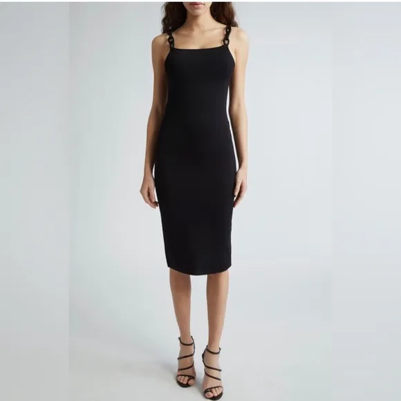 New! Alice   Olivia Alina Braid Strap Bodycon midi Dress Black Sz Small $395