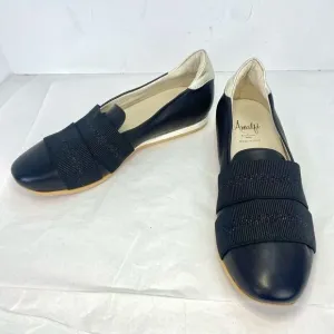 New Amalfi by Rangoni Raffy Flat Black Platino Women’s 7 Leather Italian Loafers