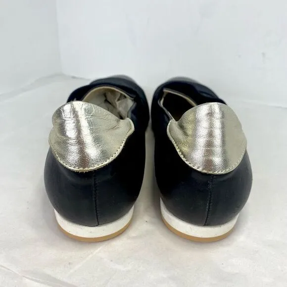 New Amalfi by Rangoni Raffy Flat Black Platino Women’s 7 Leather Italian Loafers