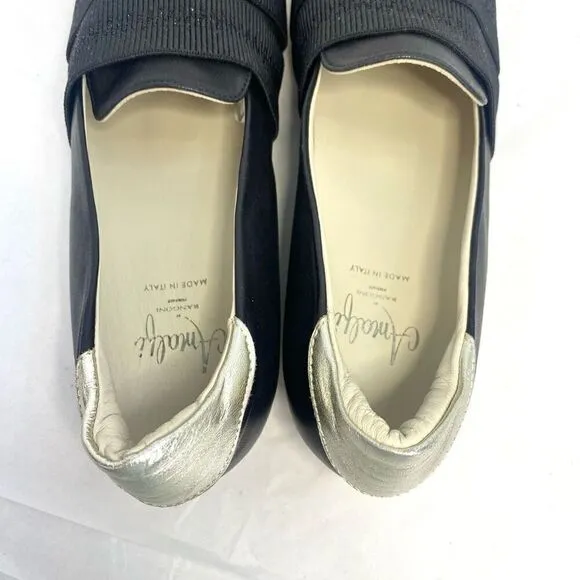 New Amalfi by Rangoni Raffy Flat Black Platino Women’s 7 Leather Italian Loafers