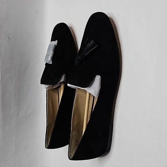 NEW Ann Taylor Black Suede Tassel Flat Loafers Size 9.5