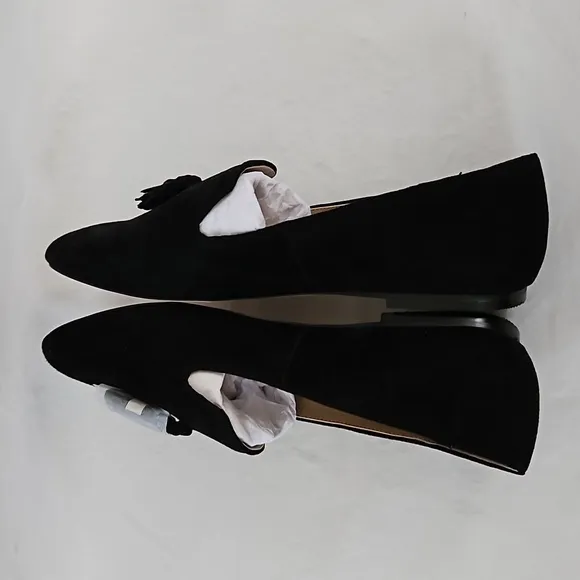 NEW Ann Taylor Black Suede Tassel Flat Loafers Size 9.5