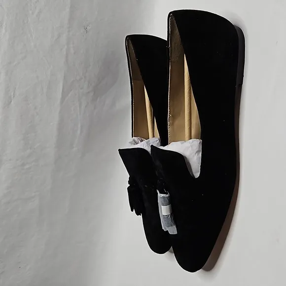 NEW Ann Taylor Black Suede Tassel Flat Loafers Size 9.5