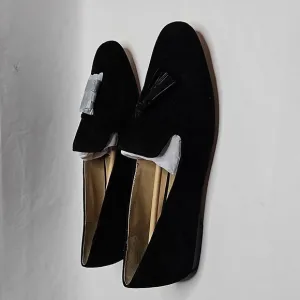 NEW Ann Taylor Black Suede Tassel Flat Loafers Size 9.5
