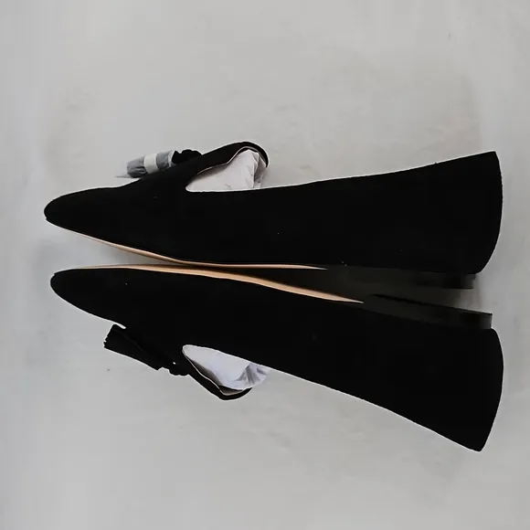 NEW Ann Taylor Black Suede Tassel Flat Loafers Size 9.5