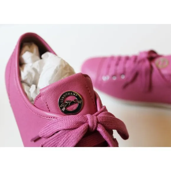 NEW Authentic Longchamp Le Pliage Leather sneakers- Pink