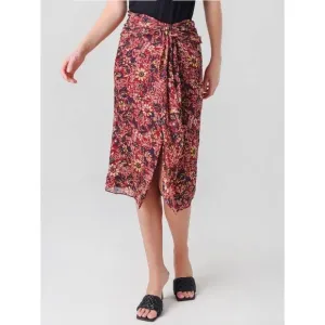 New Ba&amp;sh Galia Knot Front Floral Midi Skirt Burgundy Medium
