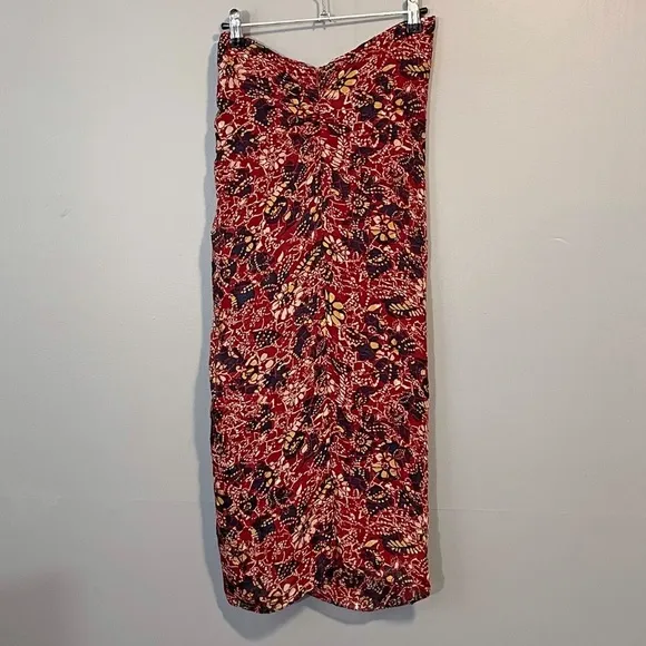 New Ba&amp;sh Galia Knot Front Floral Midi Skirt Burgundy Medium