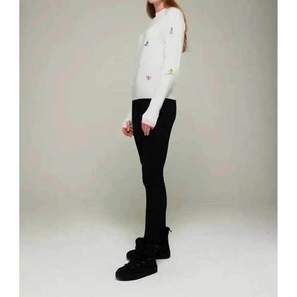 NEW BRODIE CASHMERE ski embroidery mock neck sweater in ice water