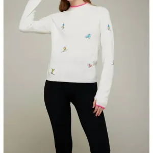 NEW BRODIE CASHMERE ski embroidery mock neck sweater in ice water