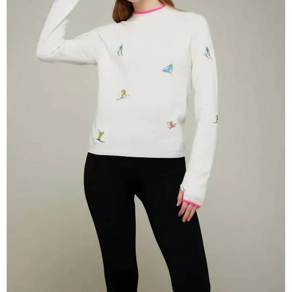 NEW BRODIE CASHMERE ski embroidery mock neck sweater in ice water