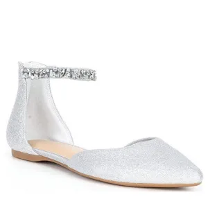 NEW Copper Key Shimmer Jewel Embellished Glitter Dress Flats in Silver