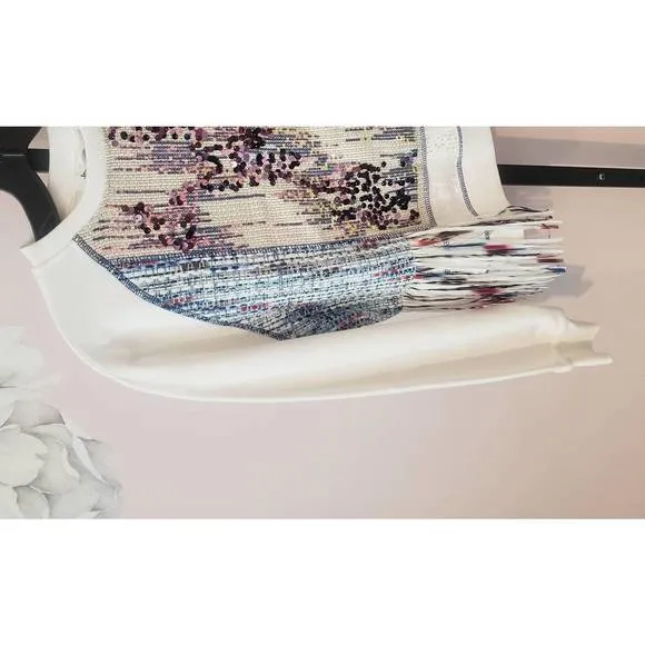 NEW DESIGUAL sequin fringe crop sweatshirt in white