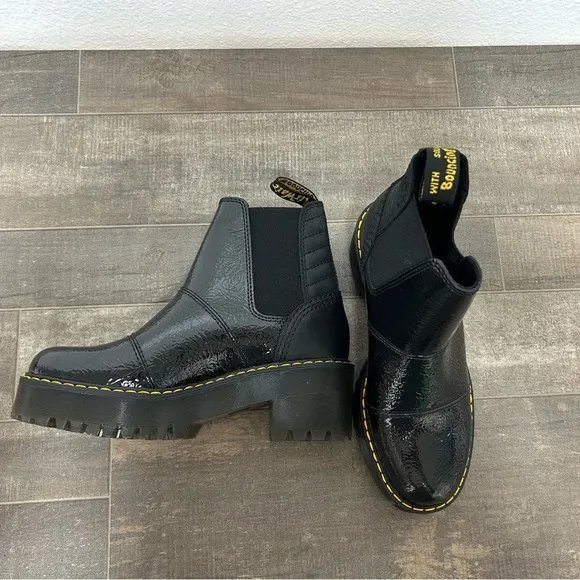 NEW Dr. Martens ROZALIE DISTRESSED PATENT HEELED CHELSEA BOOTS