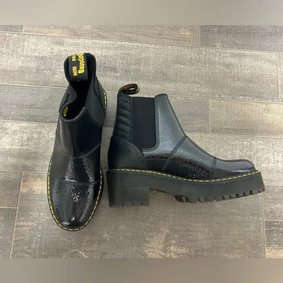 NEW Dr. Martens ROZALIE DISTRESSED PATENT HEELED CHELSEA BOOTS