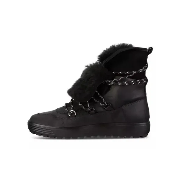 New Ecco Soft Tred L Sneaker Flat Boots Black 36 5 5.5 Leather Fur Wool