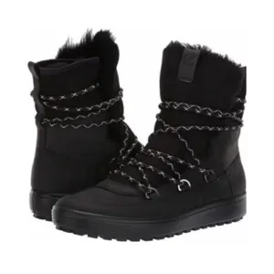 New Ecco Soft Tred L Sneaker Flat Boots Black 36 5 5.5 Leather Fur Wool
